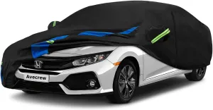 Car Cover Custom Fit for Honda Civic Sedan, Waterproof All Weather Full Exterior Cover Rain Snow UV Protection Outdoor Cover with Side Door Zipper Design