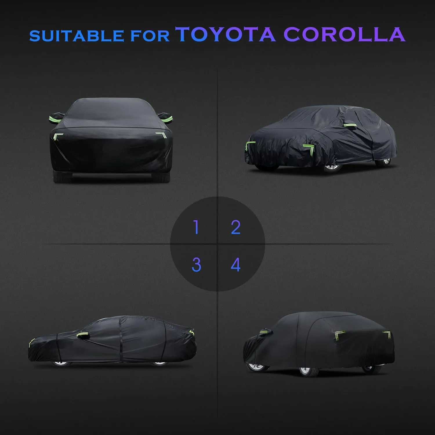 Car Cover Custom Fit for Toyota Corolla 2000-2025,6 Layers Truck Cover Waterproof All Weather for Automobiles,Outdoor Full Exterior Cover,Rain, Sun, Wind Protection,Black