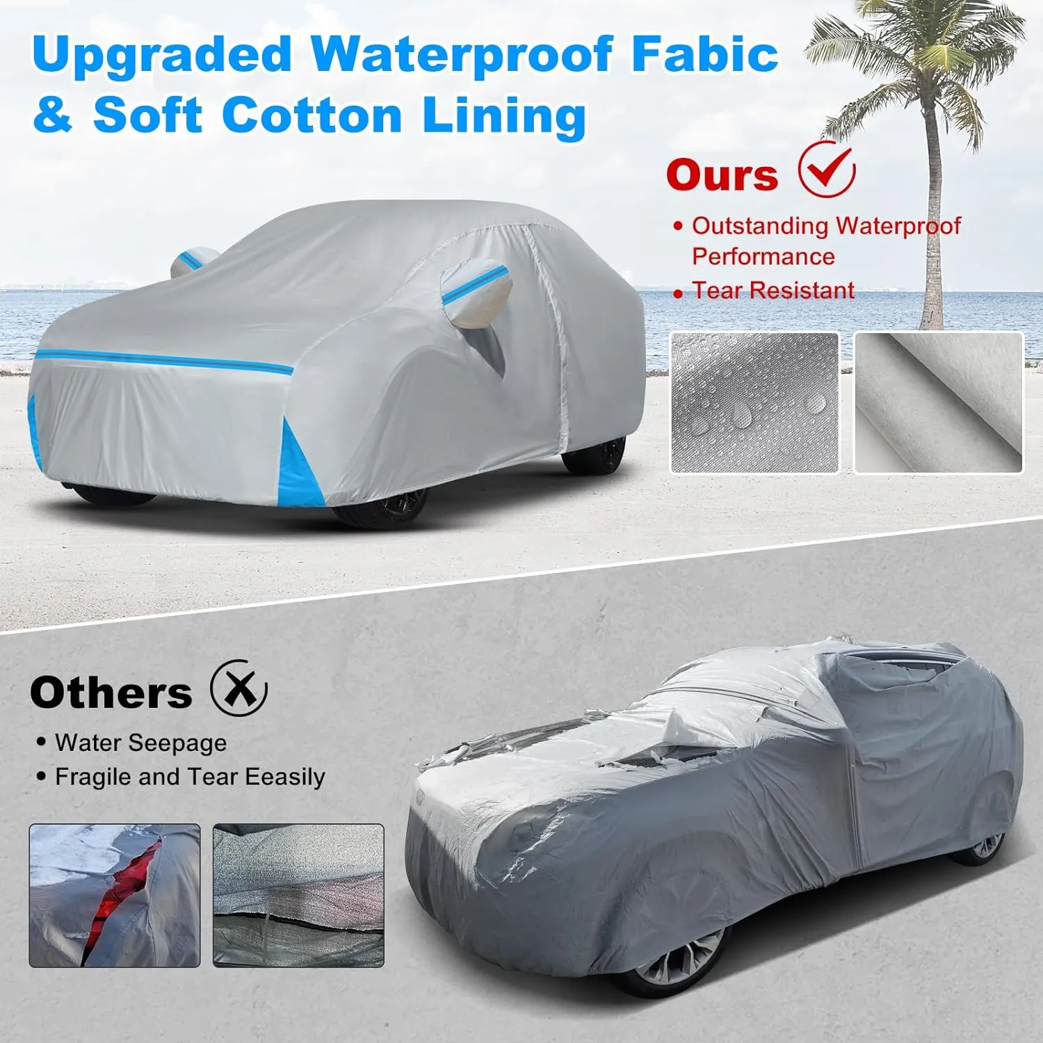 Car Cover for 1984-1996 Corvette C4, Waterproof Custom-fit Sun Rain Dust Snow All Weather Protection Outdoor C4 Full Car Cover with Door Zipper and Cotton Lining-Grey