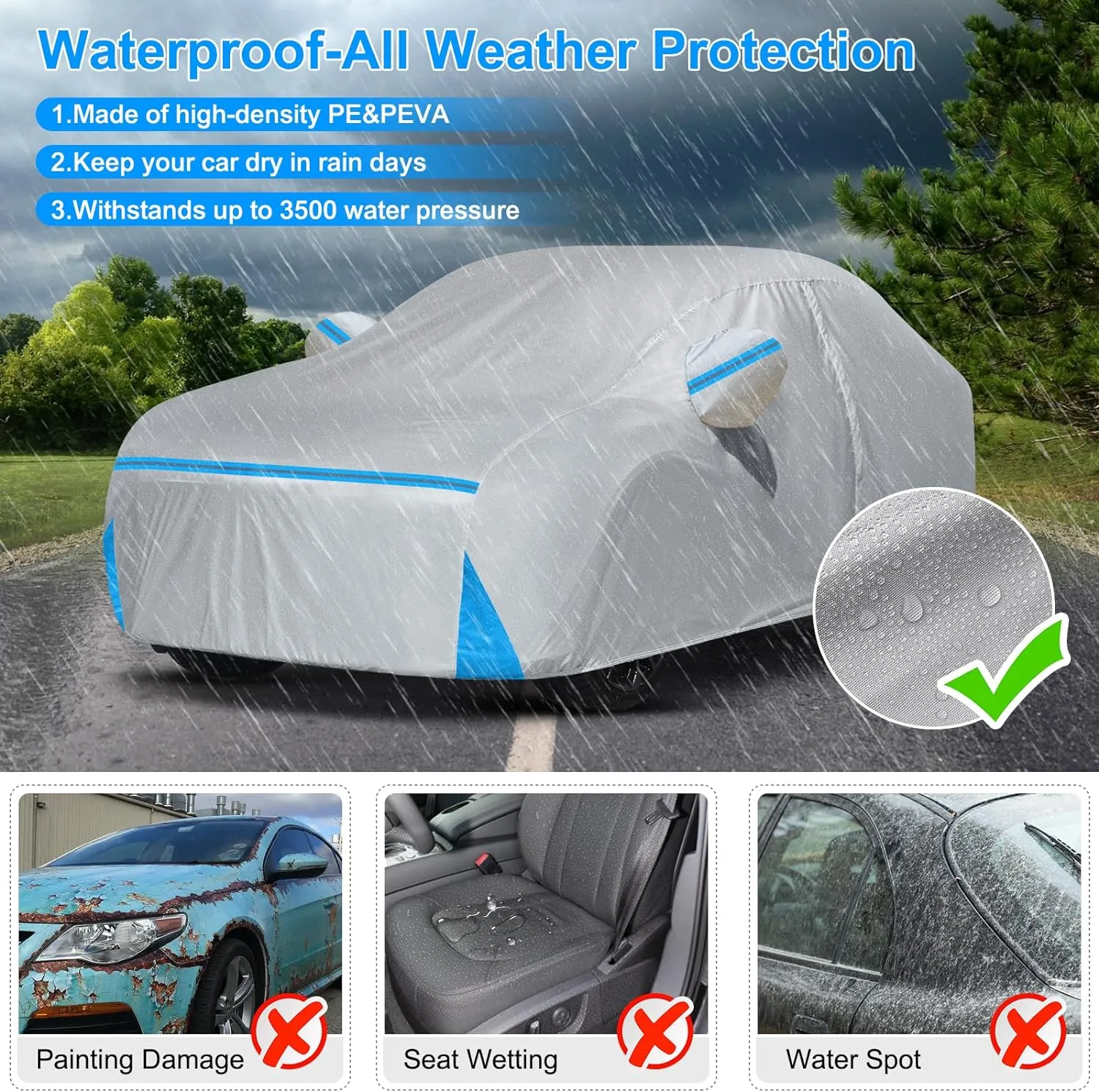 Car Cover for 1984-1996 Corvette C4, Waterproof Custom-fit Sun Rain Dust Snow All Weather Protection Outdoor C4 Full Car Cover with Door Zipper and Cotton Lining-Grey