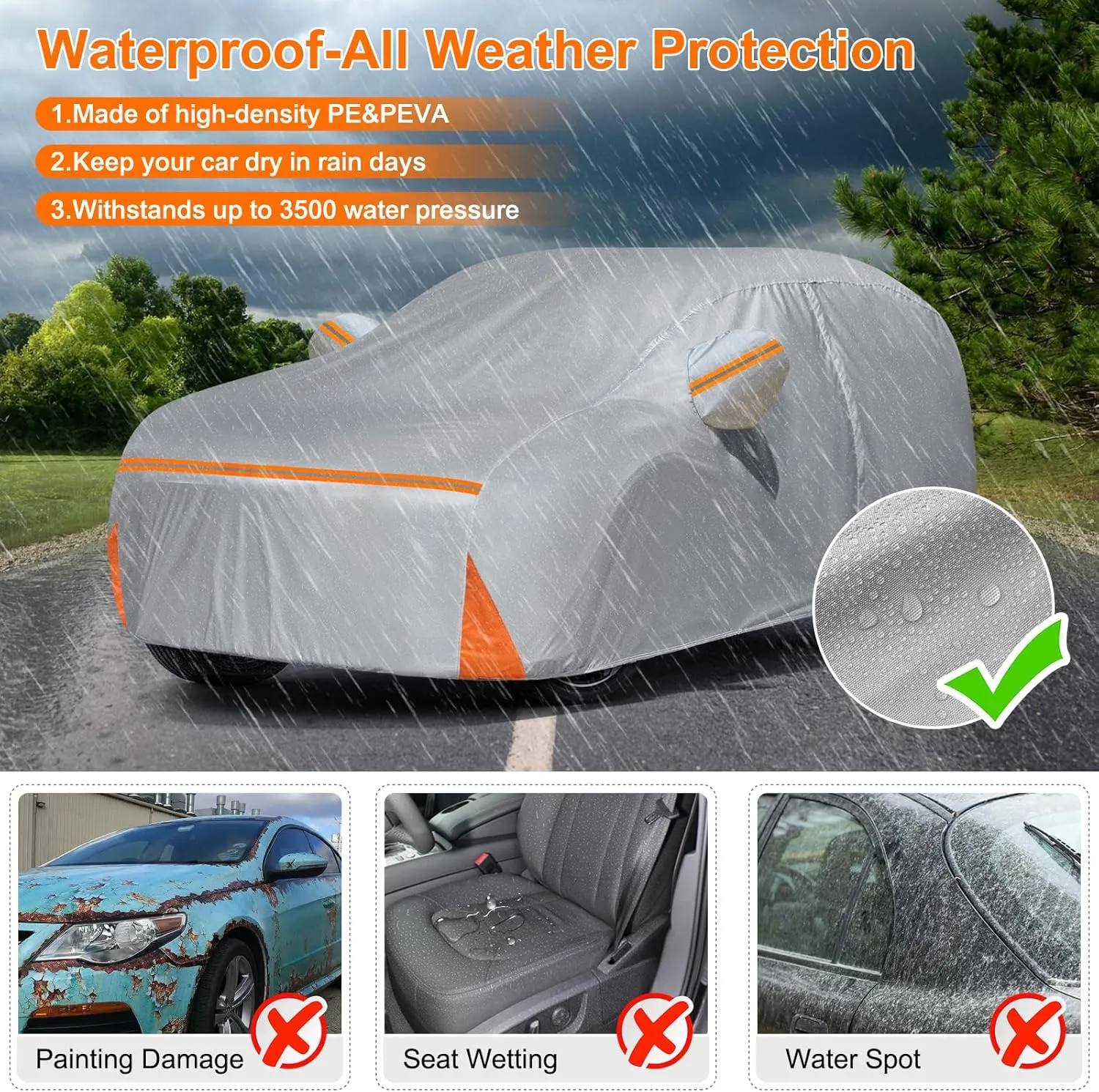 Car Cover for 2007-2025 Ford Edge, Waterproof Custom-fit Sun Rain Dust Snow All Weather Protection Windproof Outdoor Edge Full Car Cover with Cotton Lining and Door Zipper-Grey