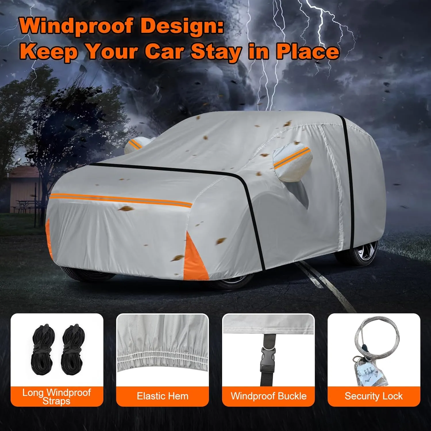 Car Cover for 2007-2025 Ford Edge, Waterproof Custom-fit Sun Rain Dust Snow All Weather Protection Windproof Outdoor Edge Full Car Cover with Cotton Lining and Door Zipper-Grey
