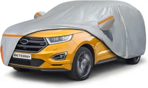 Car Cover for 2007-2025 Ford Edge, Waterproof Custom-fit Sun Rain Dust Snow All Weather Protection Windproof Outdoor Edge Full Car Cover with Cotton Lining and Door Zipper-Grey