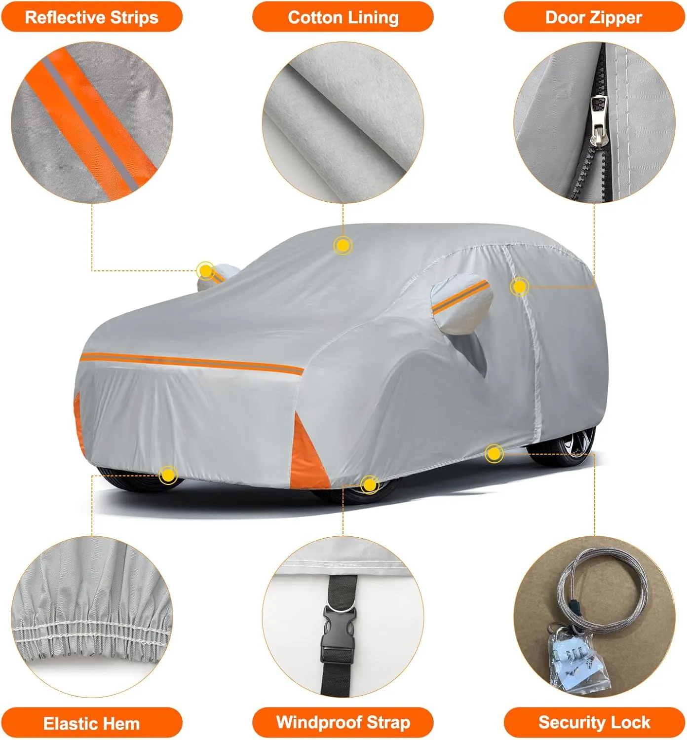 Car Cover for 2007-2025 Ford Edge, Waterproof Custom-fit Sun Rain Dust Snow All Weather Protection Windproof Outdoor Edge Full Car Cover with Cotton Lining and Door Zipper-Grey