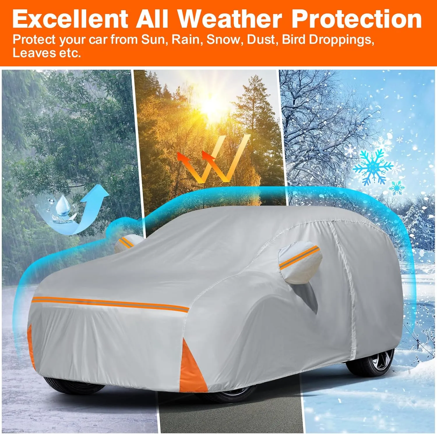 Car Cover for 2007-2025 Ford Edge, Waterproof Custom-fit Sun Rain Dust Snow All Weather Protection Windproof Outdoor Edge Full Car Cover with Cotton Lining and Door Zipper-Grey