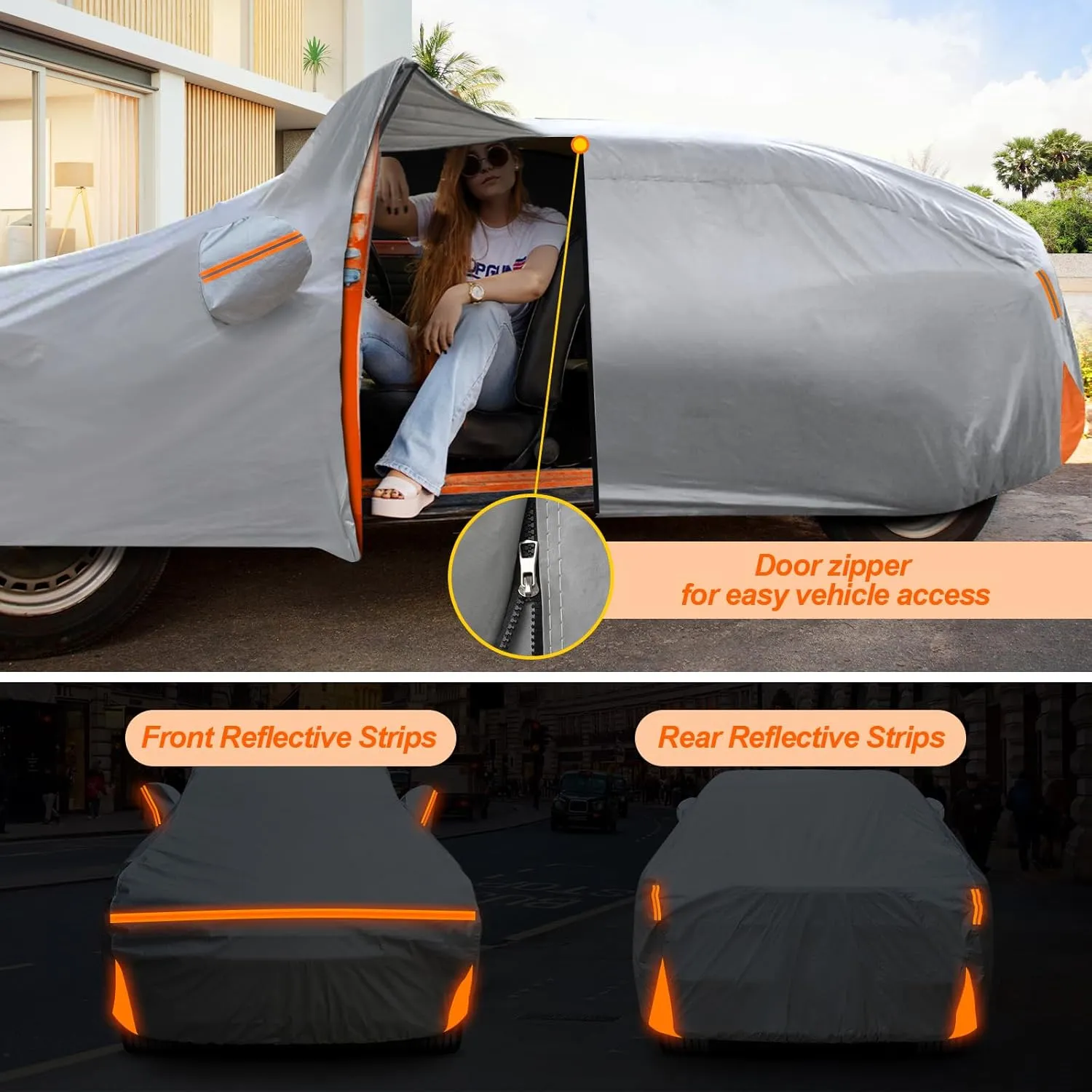 Car Cover for 2007-2025 Ford Edge, Waterproof Custom-fit Sun Rain Dust Snow All Weather Protection Windproof Outdoor Edge Full Car Cover with Cotton Lining and Door Zipper-Grey