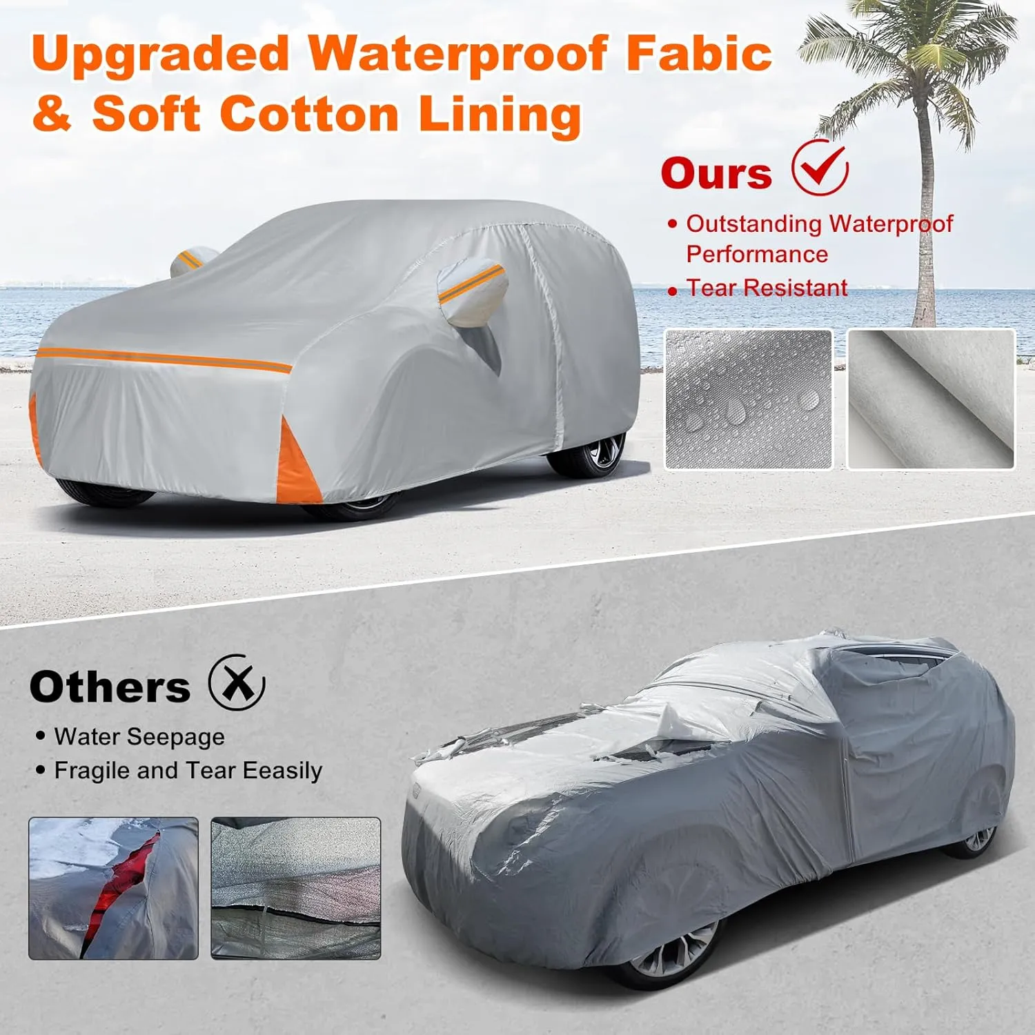 Car Cover for 2012-2025 Audi Q3/RS Q3, Waterproof Custom-fit All Weather Sun Rain UV Dust Snow Protection Outdoor Q3 Full Car Cover with Door Zipper and Cotton Lining-Gray