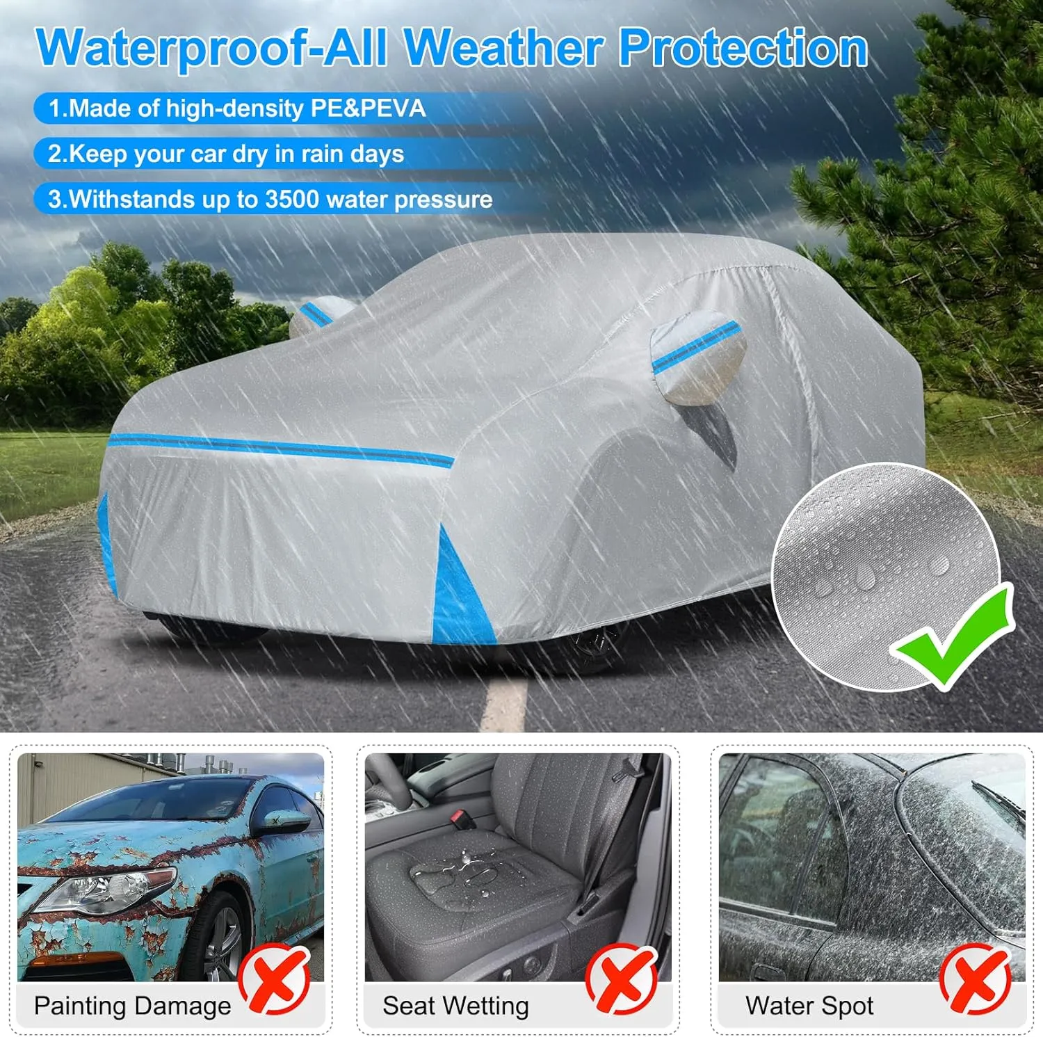 Car Cover for 2014-2025 Porsche Panamera, Waterproof Custom-fit Sun Rain Dust Snow Wind All Weather Protection Outdoor Panamera Full Car Cover with Cotton Lining and Door Zipper-Grey