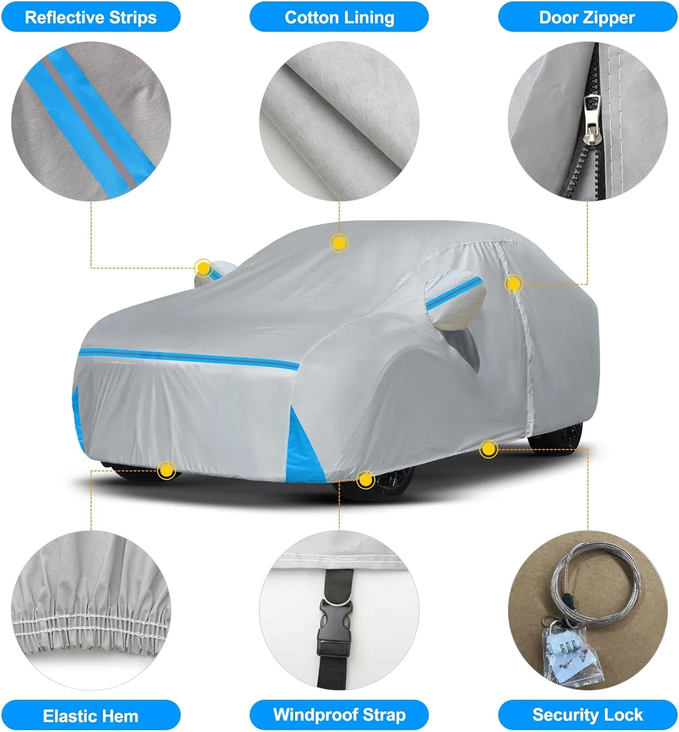 Car Cover for 2014-2025 Porsche Panamera, Waterproof Custom-fit Sun Rain Dust Snow Wind All Weather Protection Outdoor Panamera Full Car Cover with Cotton Lining and Door Zipper-Grey