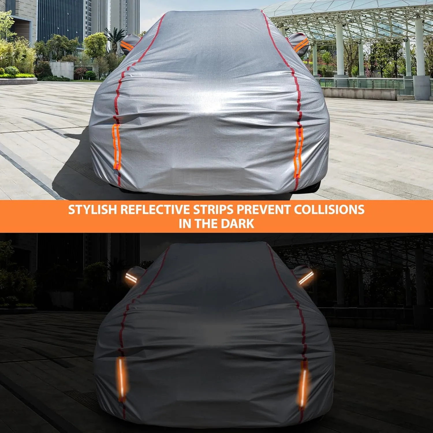 Car Cover Waterproof All Weather, 6 Layers Full Exterior Covers with Zipper Cotton, Mirror Pocket. Outdoor Car Cover UV Snow Rain Wind Dust All Weather Outdoor Protection for SUV (185-190 inch)