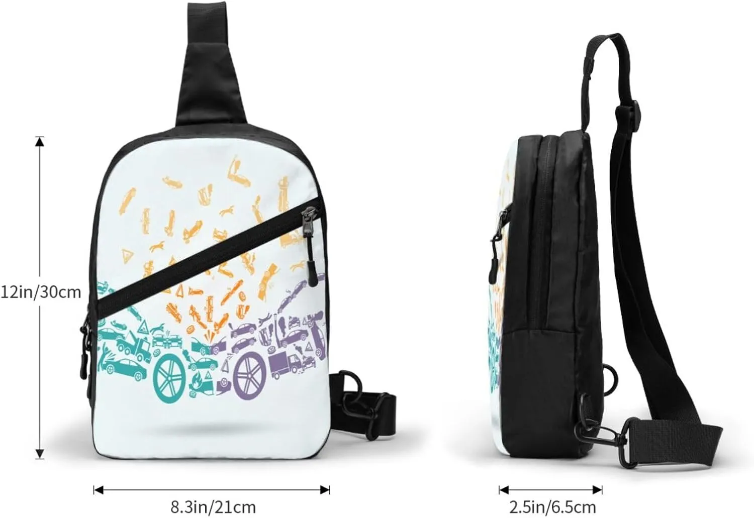 Car Crash Sling Bag for Men Women, Small Crossbody Sling Backpack Shoulder Chest Bag, Anti Theft Travel Hiking Sports
