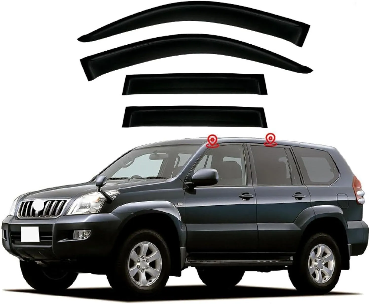Car Rain Shield Car Window rain Guards Side Window rain Guards Car Windows Visor Window Visors Rain Guard Car Wind-Deflectors Side Window Deflector for L-and C-ruiser P-rado MK3 2003-2009