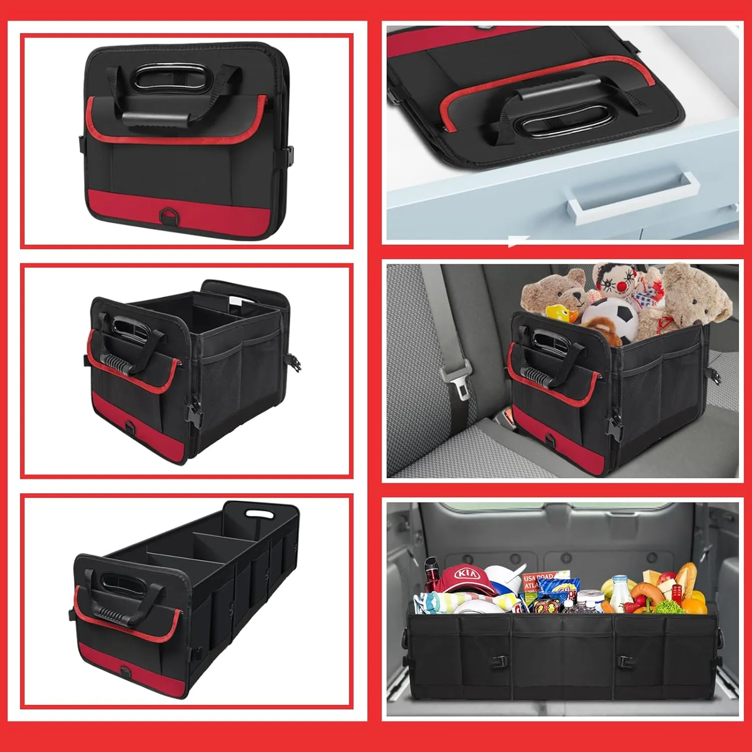 Car Trunk Organizer,Heavy Duty Collapsible 95 L Capacity Car Trunk Storage Organizer,Multi-Compartment Pockets, Adjustable Straps - Ideal for Travel, Camping, Shopping,Perfect for SUV, Truck, Sedan