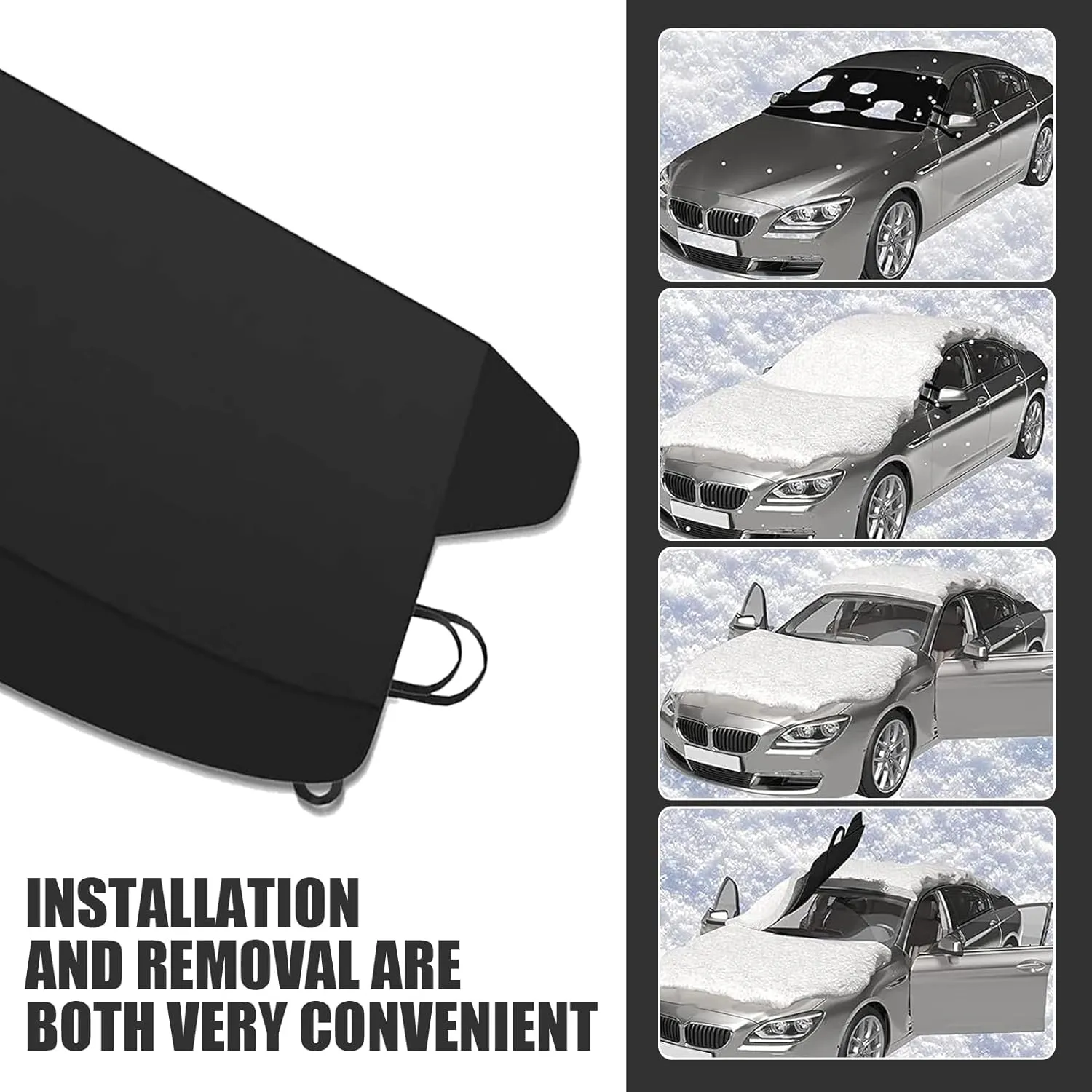 Car Windshield Cover for Ice and Snow, Oxford Cloth Winter Outdoor Portable Protective Covers, 70.8" x 47.2" Perfect Coverage Thickened Foldable Cover, Universal for Most Cars SUVs (Black)