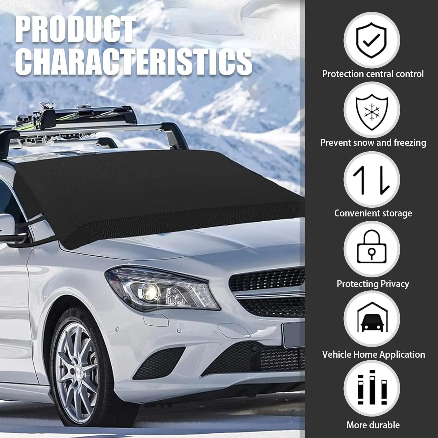 Car Windshield Cover for Ice and Snow, Oxford Cloth Winter Outdoor Portable Protective Covers, 70.8" x 47.2" Perfect Coverage Thickened Foldable Cover, Universal for Most Cars SUVs (Black)