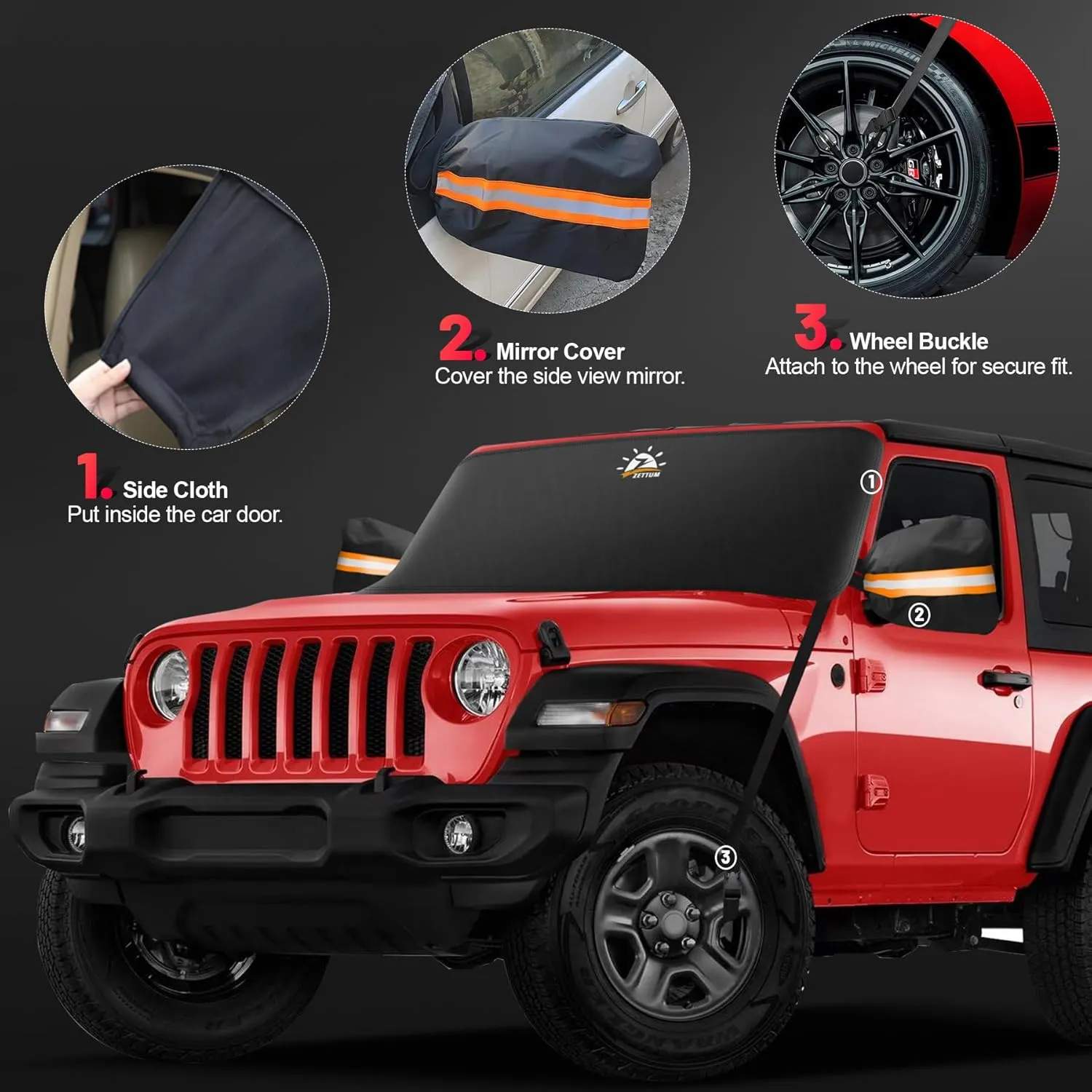 Car Windshield with Tow Mirror Cover - 600D Windshield Cover for Ice and Snow Windproof & Heavy Duty, Winter Frost Hail Protector for Pickup, Truck, SUV, Van and MPV with Large Mirror Models