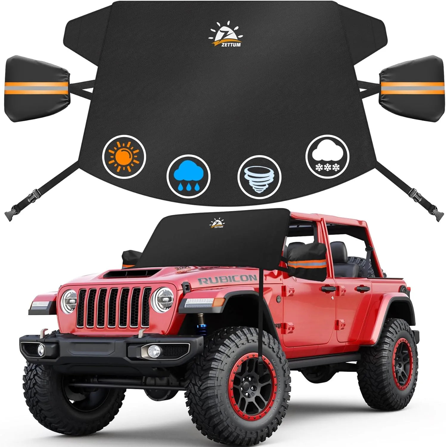 Car Windshield with Tow Mirror Cover - 600D Windshield Cover for Ice and Snow Windproof & Heavy Duty, Winter Frost Hail Protector for Pickup, Truck, SUV, Van and MPV with Large Mirror Models