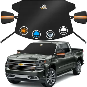 Car Windshield with Tow Mirror Cover - 600D Windshield Cover for Ice and Snow Windproof & Heavy Duty, Winter Frost Hail Protector for Pickup, Truck, SUV, Van and MPV with Large Mirror Models