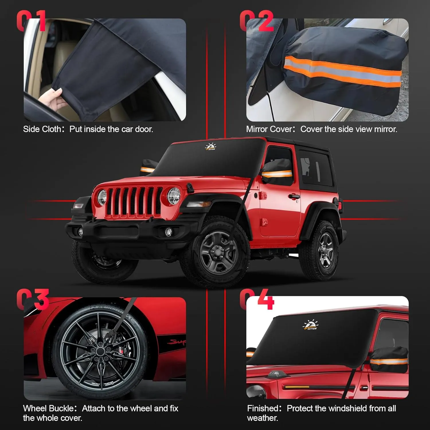 Car Windshield with Tow Mirror Cover - 600D Windshield Cover for Ice and Snow Windproof & Heavy Duty, Winter Frost Hail Protector for Pickup, Truck, SUV, Van and MPV with Large Mirror Models