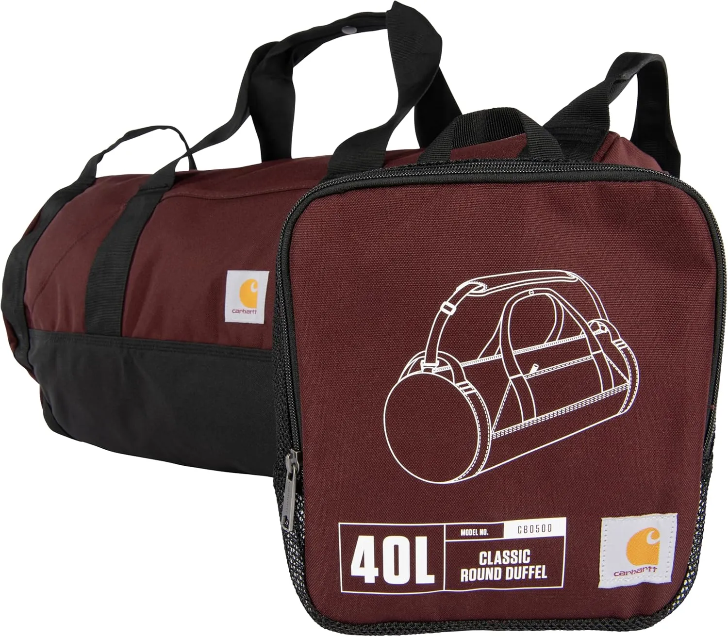 Carhartt Classic Round Duffel with Utility Pouch, Heavy-Duty, Water-Resistant Packable Gear Bag for Jobsite, Gym, and Travel