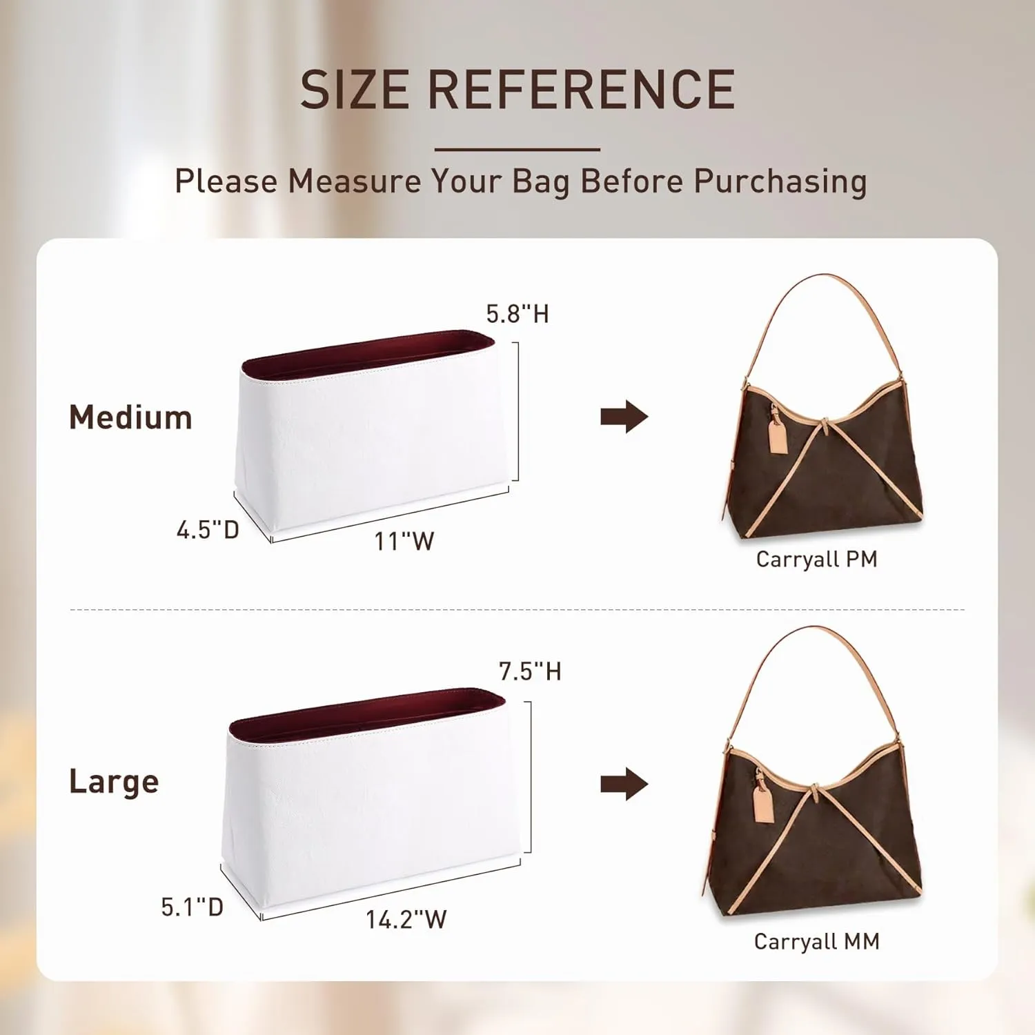 Carryall PM Tote Bag Organizer Insert, Lightweight Portable Dupontpaper Purse Organizer Insert Compatible with Lv Carryall, Purse Inner for Luxury Handbag & Tote Shaper(PM, White)