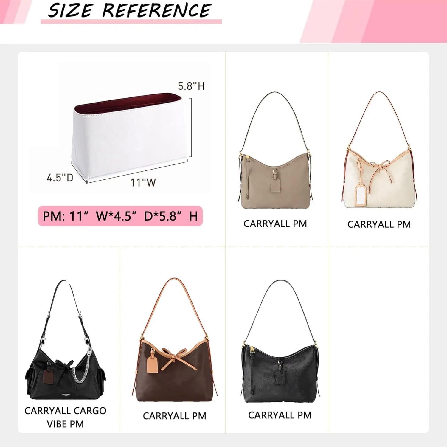 Carryall PM Tote Bag Organizer Insert, Lightweight Portable Dupontpaper Purse Organizer Insert Compatible with Lv Carryall, Purse Inner for Luxury Handbag & Tote Shaper(PM, White)