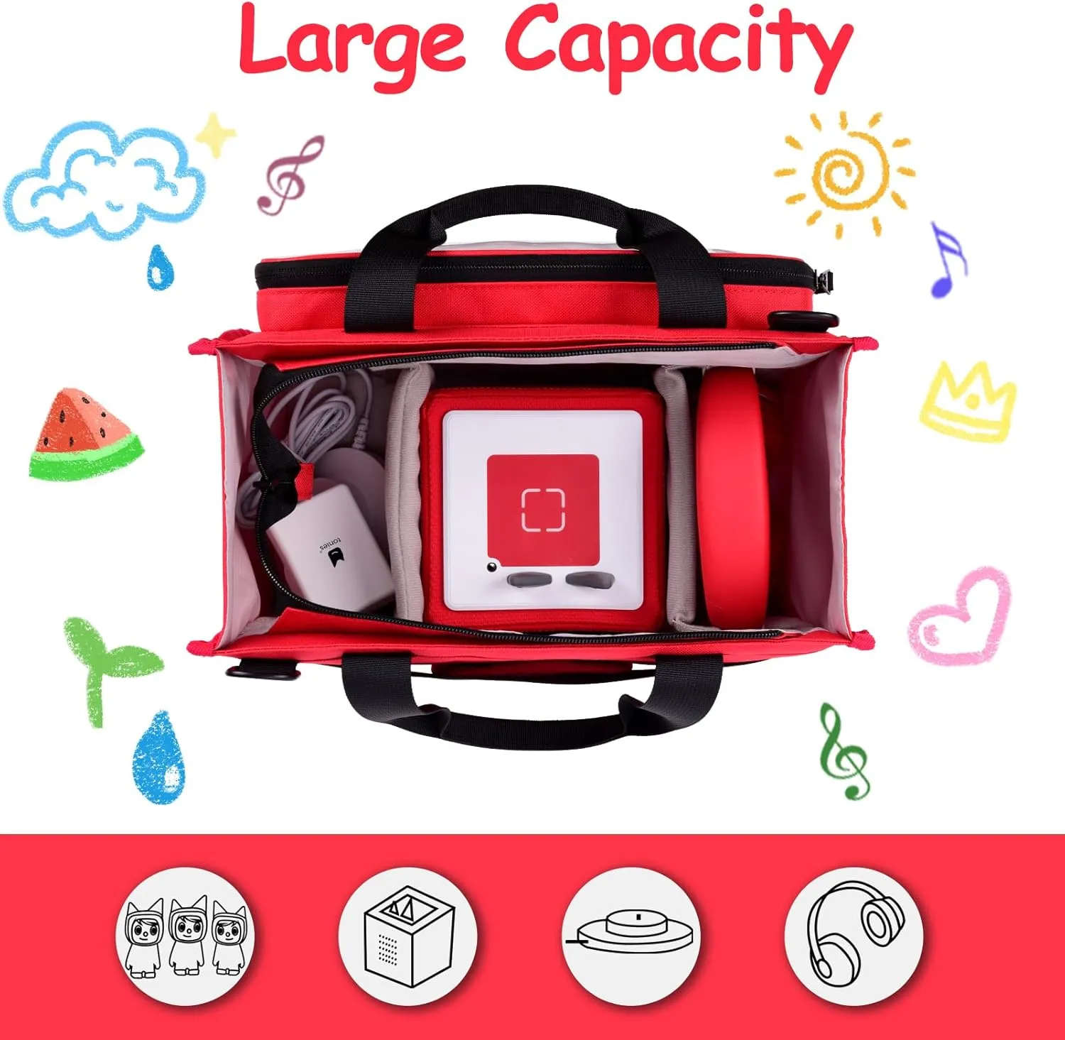 Carrying Bag for Toniebox Starter Set, Travel Portable Storage Case for Tonies Figures, Headphone & Charging Station (Red)