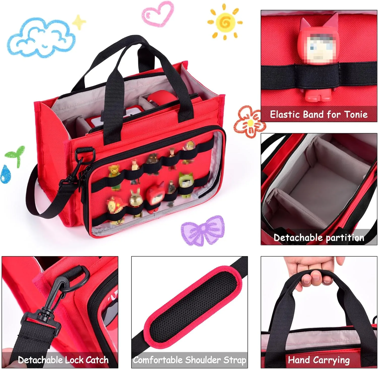 Carrying Bag for Toniebox Starter Set, Travel Portable Storage Case for Tonies Figures, Headphone & Charging Station (Red)