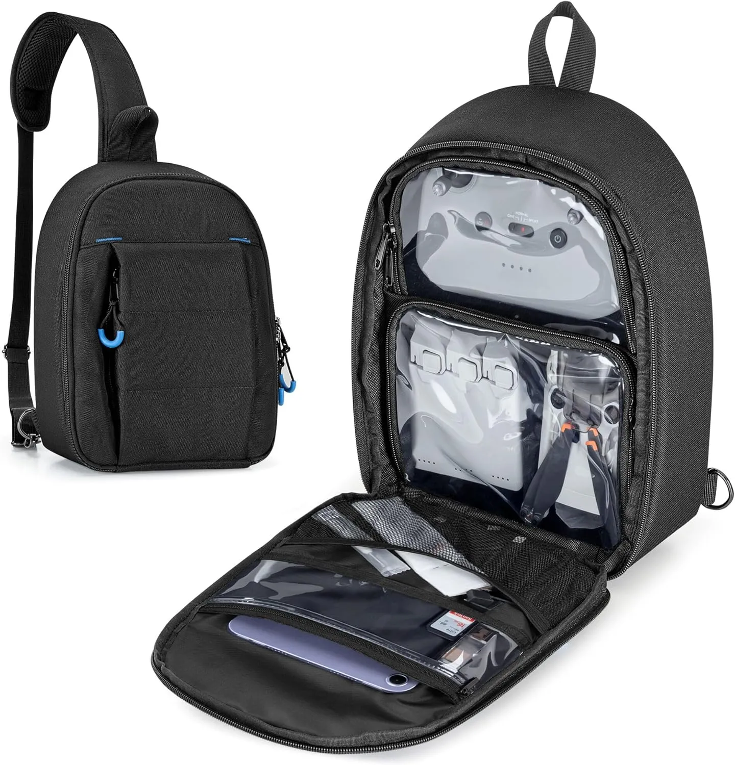 Carrying Case Compatible with DJI Mini 3 / Mini 4 Pro, Sling Travel Drone Carrying Case with Multi-Pockets for RC Controller, Charging Hub and More Accessories (Patent Design)