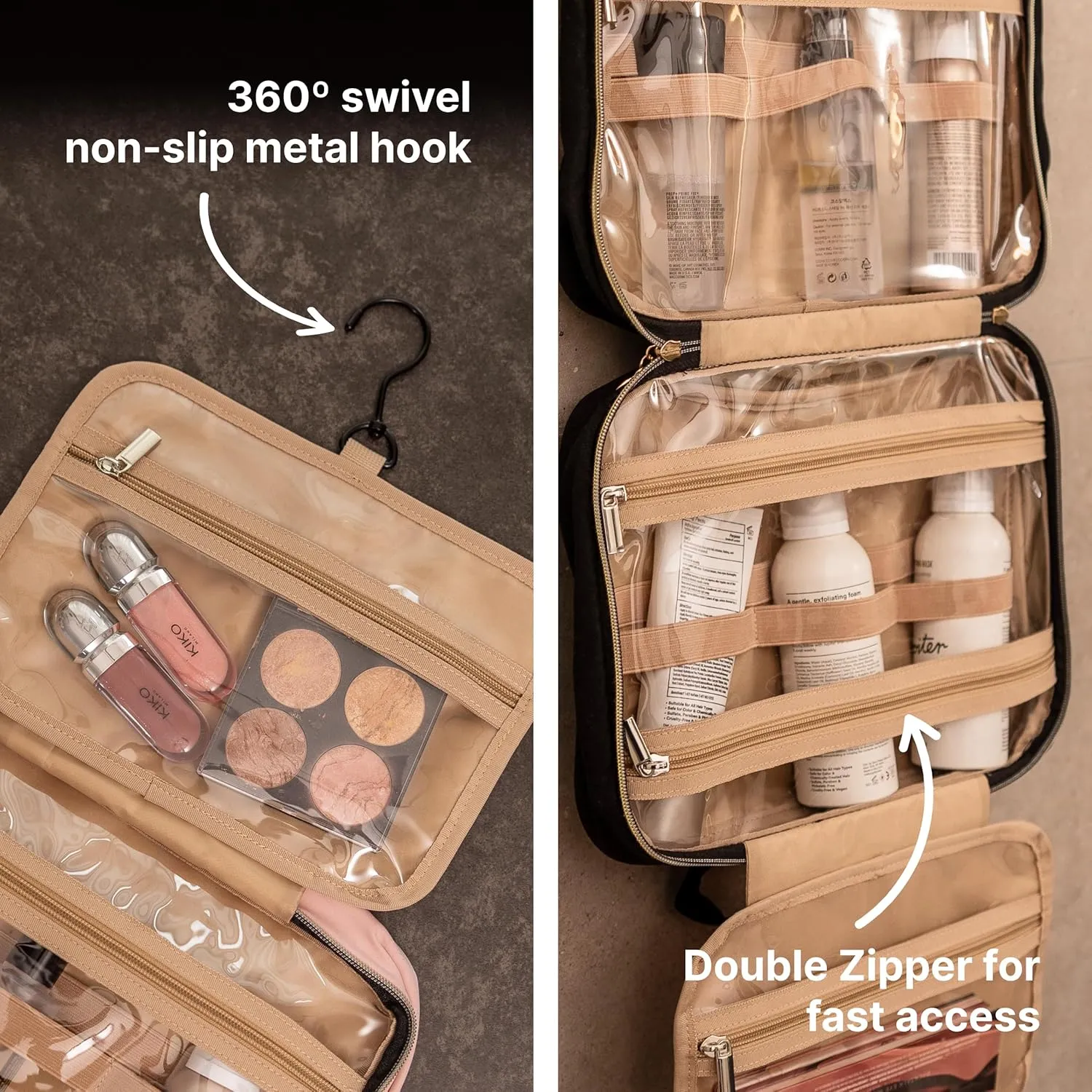 Carrywell (Not Made In China) Hanging Toiletry Bag For Women, Toiletries Bag, Travel Make Up Organizer, Water-Resistant Case For Cosmetics, Makeup and Brushes (Pink, Large)