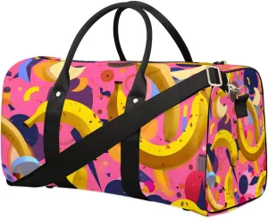 Cartoon Banana Print Travel Duffel Bag for Women Men Waterproof Foldable Overnight Weekender Bag Large Capacity Sports Gym Bag