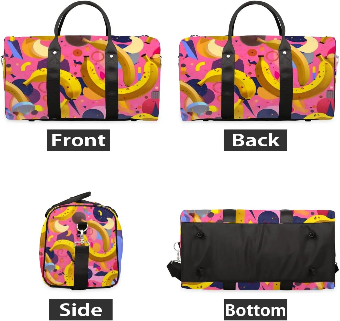 Cartoon Banana Print Travel Duffel Bag for Women Men Waterproof Foldable Overnight Weekender Bag Large Capacity Sports Gym Bag