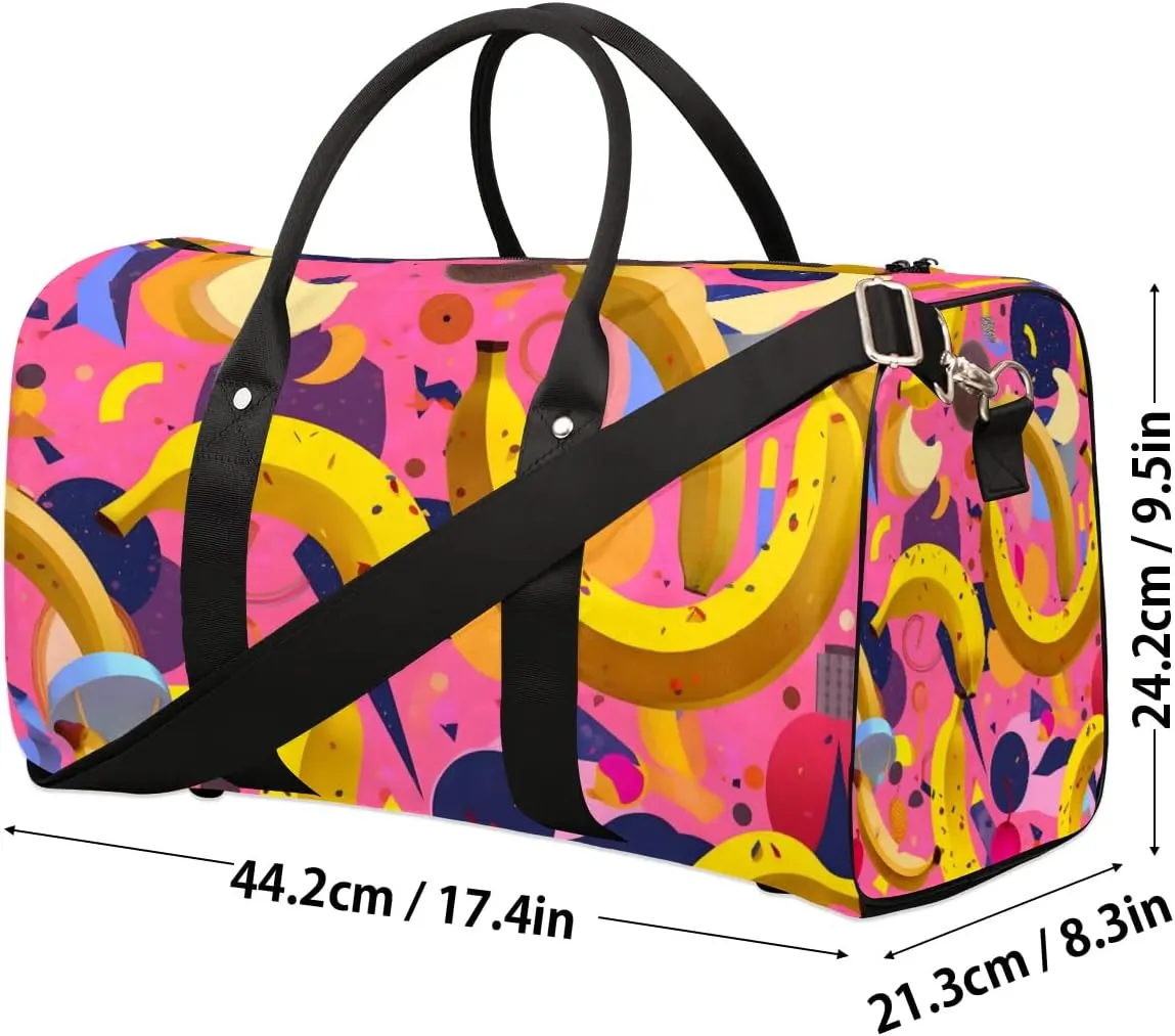 Cartoon Banana Print Travel Duffel Bag for Women Men Waterproof Foldable Overnight Weekender Bag Large Capacity Sports Gym Bag