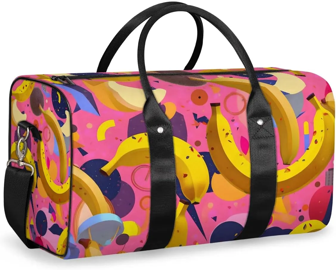 Cartoon Banana Print Travel Duffel Bag for Women Men Waterproof Foldable Overnight Weekender Bag Large Capacity Sports Gym Bag