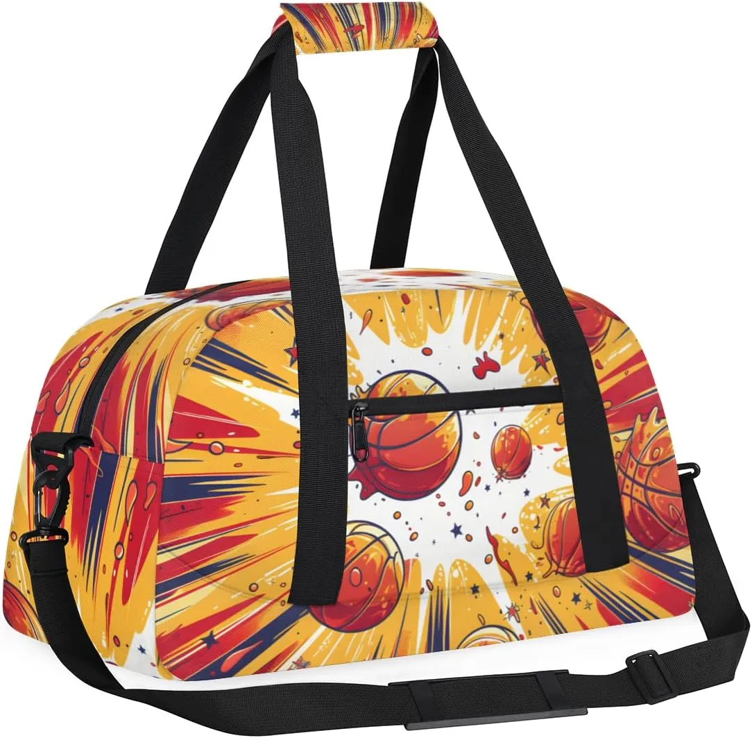 Cartoon Basketball Boys Girls Gym Bag Dance Perform Training Duffel Bags Weekender Carry-On Tote Luggage Bag Ideal for School Practice or Overnight Trips