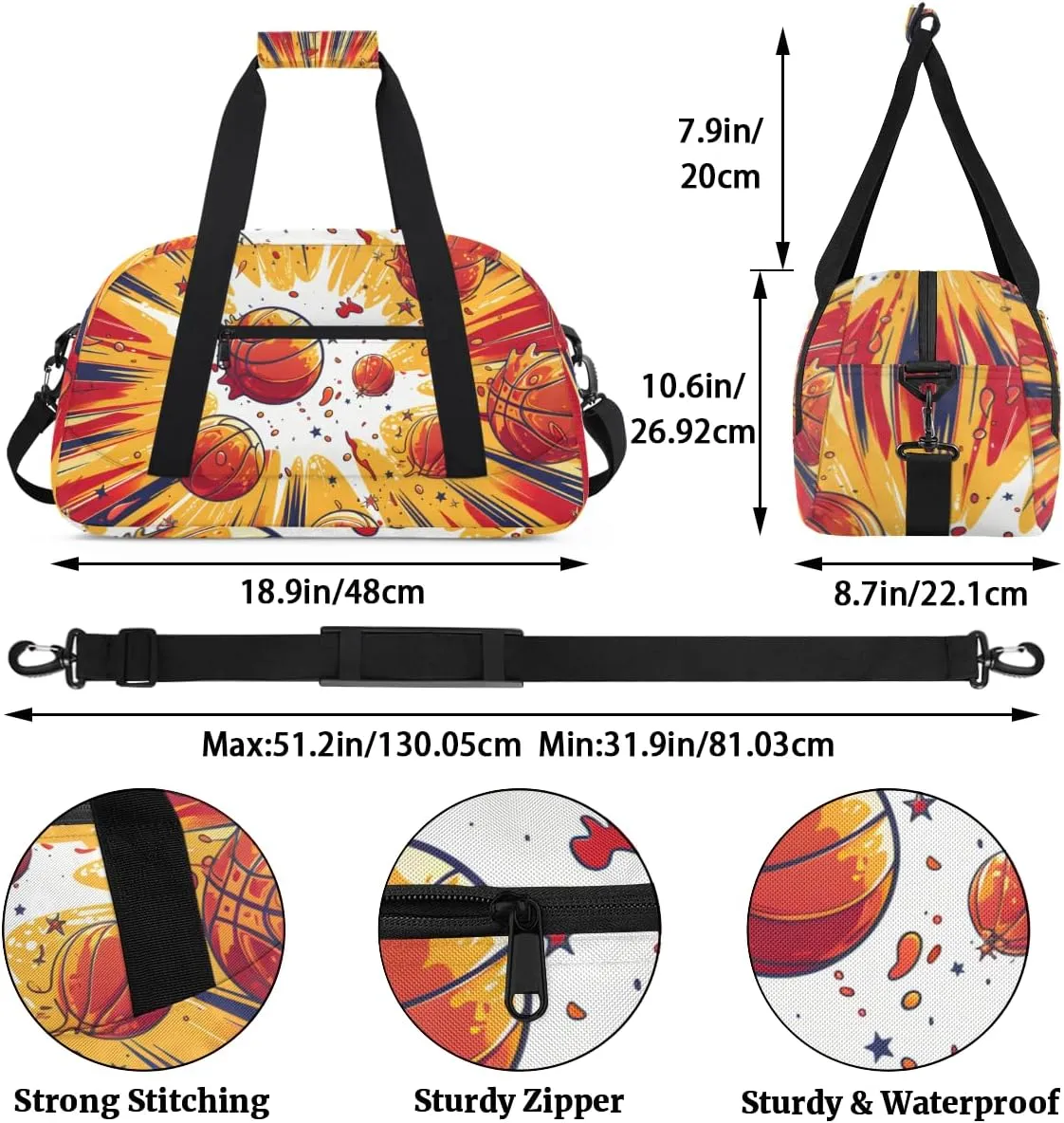 Cartoon Basketball Boys Girls Gym Bag Dance Perform Training Duffel Bags Weekender Carry-On Tote Luggage Bag Ideal for School Practice or Overnight Trips
