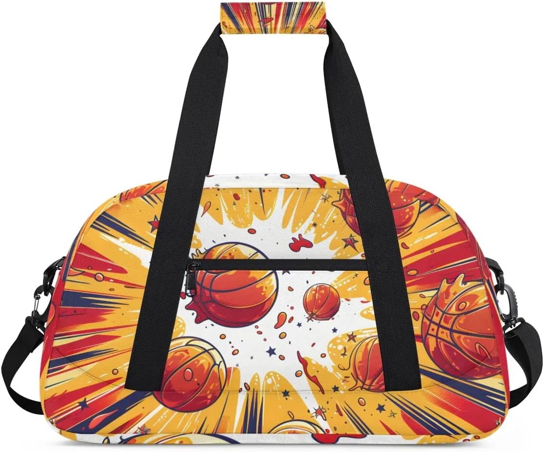 Cartoon Basketball Boys Girls Gym Bag Dance Perform Training Duffel Bags Weekender Carry-On Tote Luggage Bag Ideal for School Practice or Overnight Trips