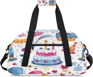 Cartoon Cake Gym Duffel Bag for Men Women Colorful Flower Sports Tote Bag with Adjustable Shoulder Strap for Dance Gymnastics Traveling Outdoor Camping Overnight Stay