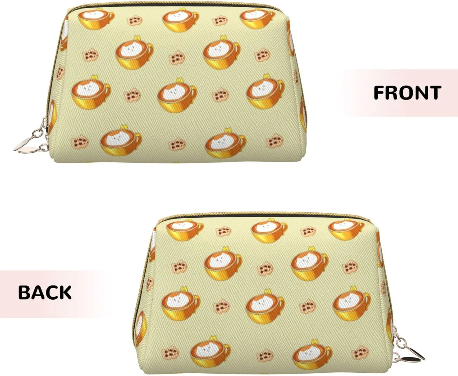 Cartoon Cat Coffeemakeup Bag Organizer,Toiletry Cosmetic Bag,Zipper Pouch Brushes Storage Case(Large)