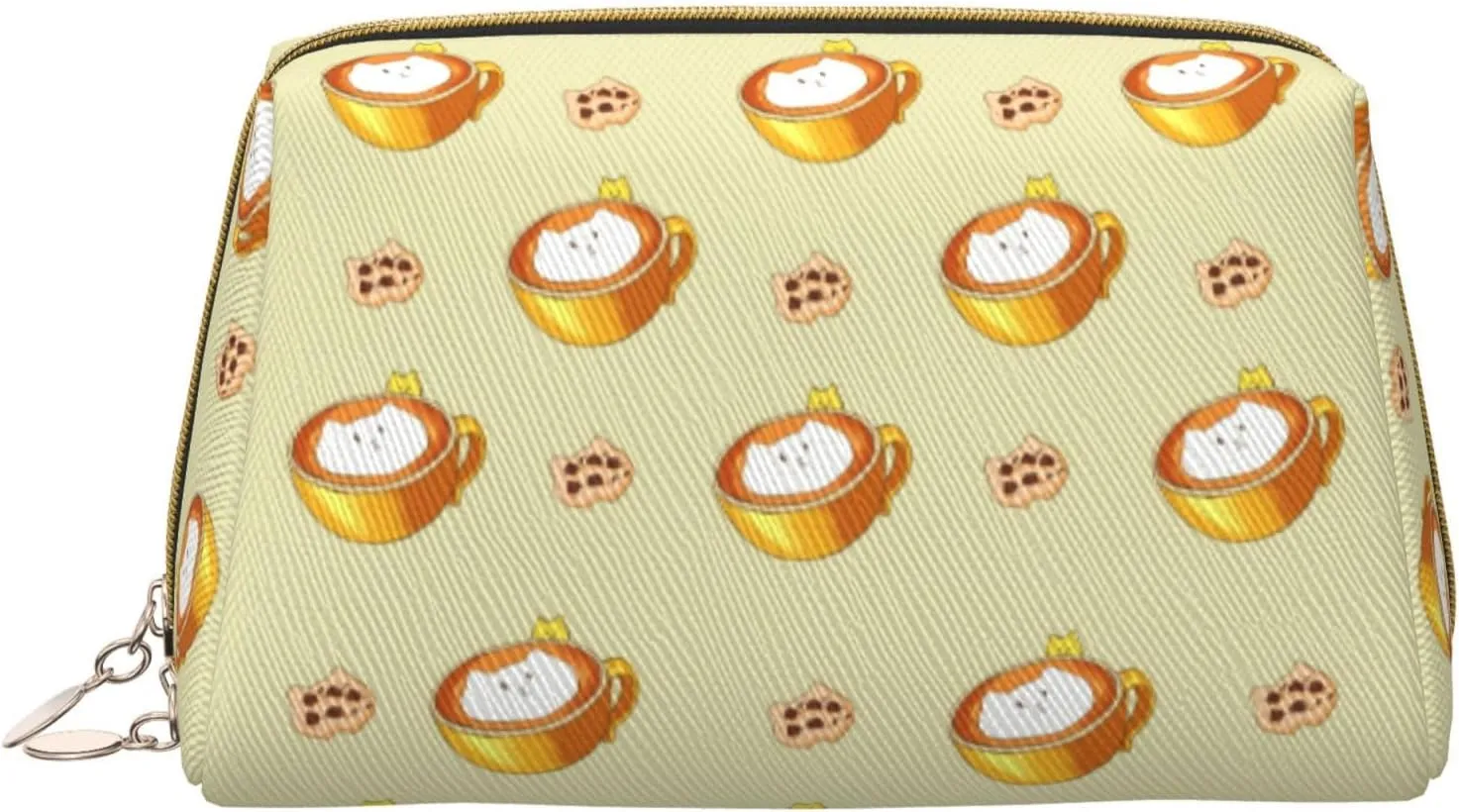 Cartoon Cat Coffeemakeup Bag Organizer,Toiletry Cosmetic Bag,Zipper Pouch Brushes Storage Case(Large)