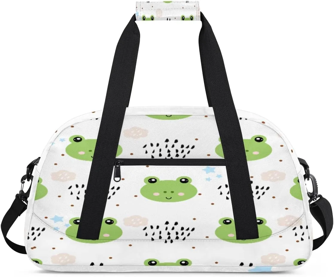 Cartoon Frog Gym Duffel Bag for Men Women Clouds Stars Sports Tote Bag with Adjustable Shoulder Strap for Dance Gymnastics Traveling Outdoor Camping Overnight Stay