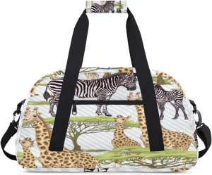 Cartoon Giraffe Gym Duffel Bag for Men Women Zebra Pattern Sports Tote Bag with Adjustable Shoulder Strap for Dance Gymnastics Traveling Outdoor Camping Overnight Stay