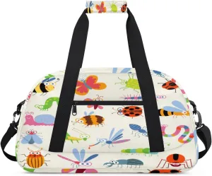Cartoon Insects Gym Duffel Bag for Men Women Insects Sports Tote Bag with Adjustable Shoulder Strap for Dance Gymnastics Traveling Outdoor Camping Overnight Stay