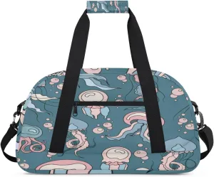 Cartoon Jellyfish Gym Duffel Bag for Men Women Jellyfish Sports Tote Bag with Adjustable Shoulder Strap for Dance Gymnastics Traveling Outdoor Camping Overnight Stay