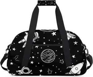 Cartoon Space Boys Girls Gym Bag Dance Perform Training Duffel Bags Weekender Carry-On Tote Luggage Bag Ideal for School Practice or Overnight Trips Black
