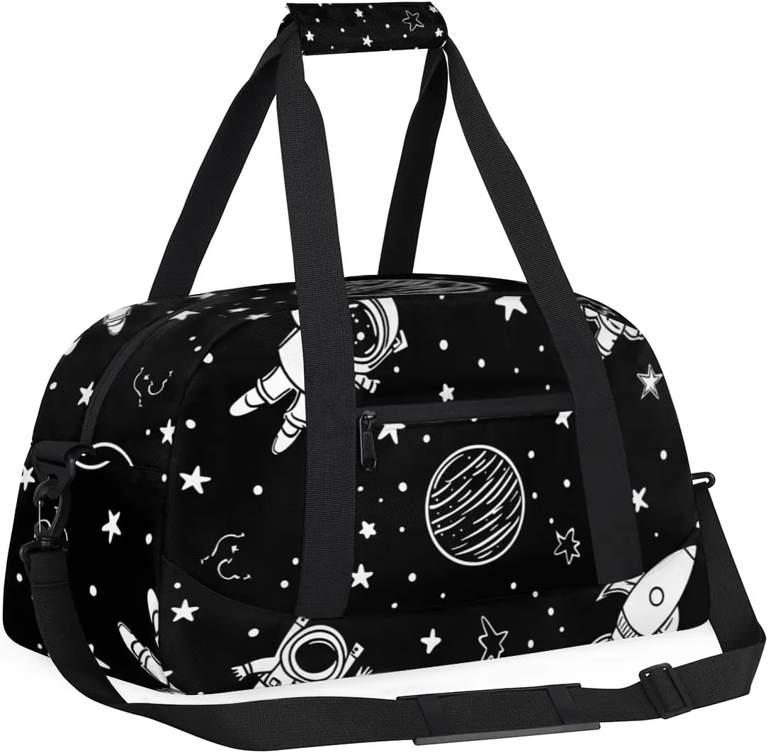 Cartoon Space Boys Girls Gym Bag Dance Perform Training Duffel Bags Weekender Carry-On Tote Luggage Bag Ideal for School Practice or Overnight Trips Black