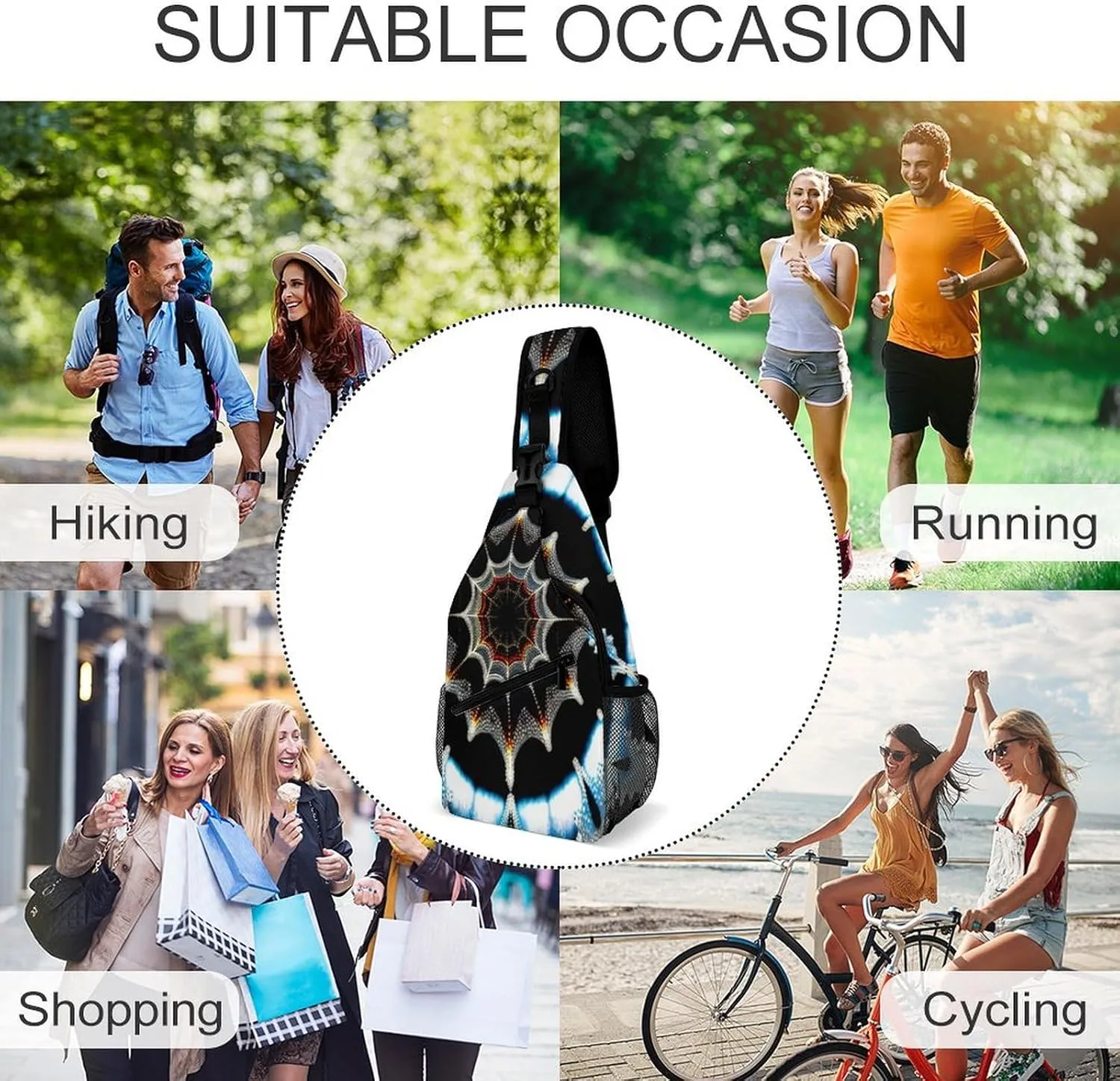 Casual Sling Backpack Particles-lines-print Chest Bags Crossbody Sling Bag Travel Hiking Daypack Shoulder Bag for Women Men, 38x20cm, Style-4