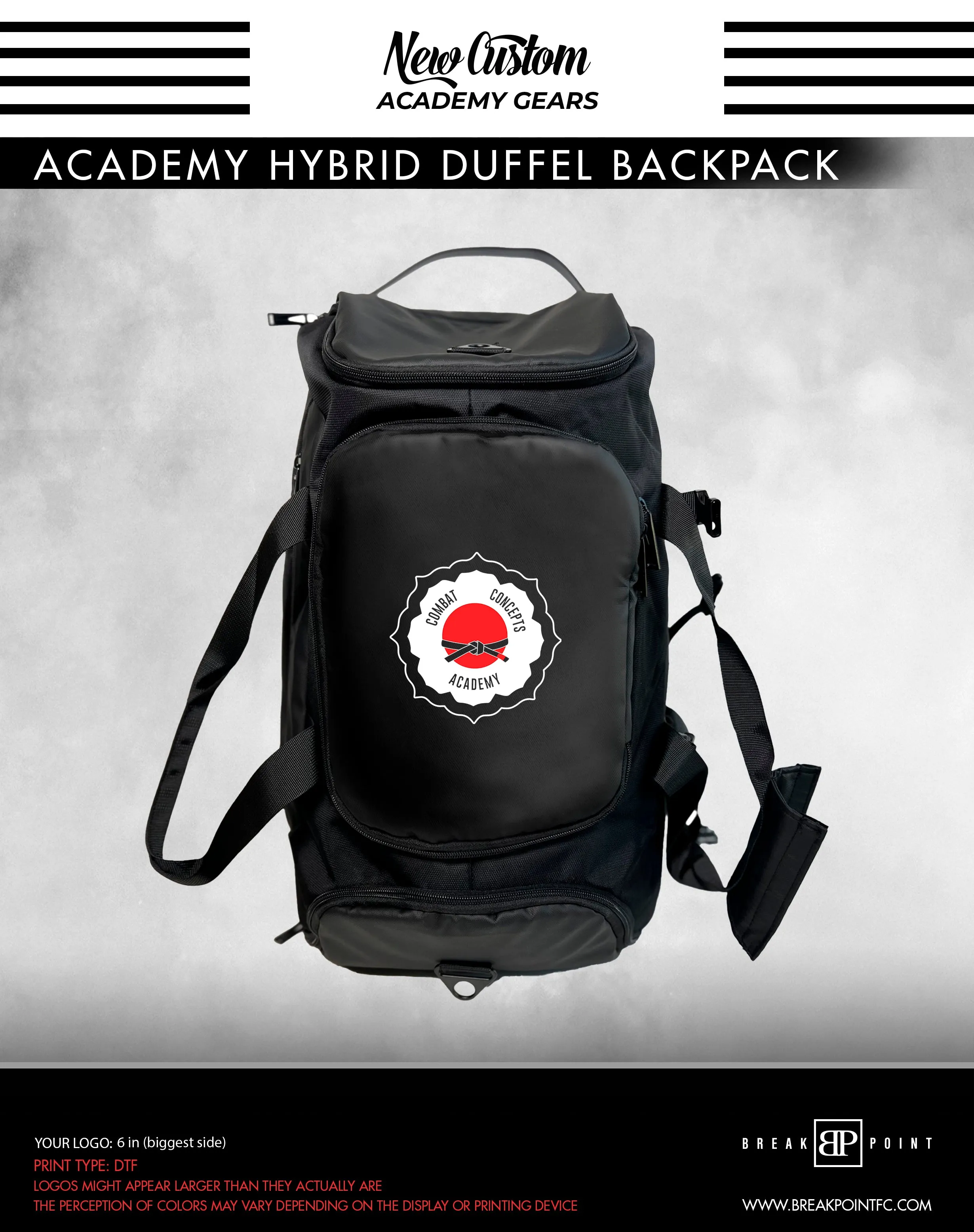 CCA Judo Academy Hybrid Duffel Backpack #1026 A
