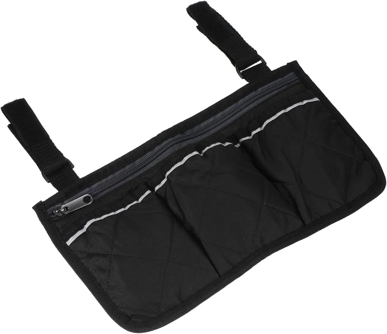 Chair Armrest Organizer - Polyester 4 Pockets Snack Book Arm Rest Storage Bag with Adjustable Straps, Apply to Camping/Fishing/Picnic (Black)