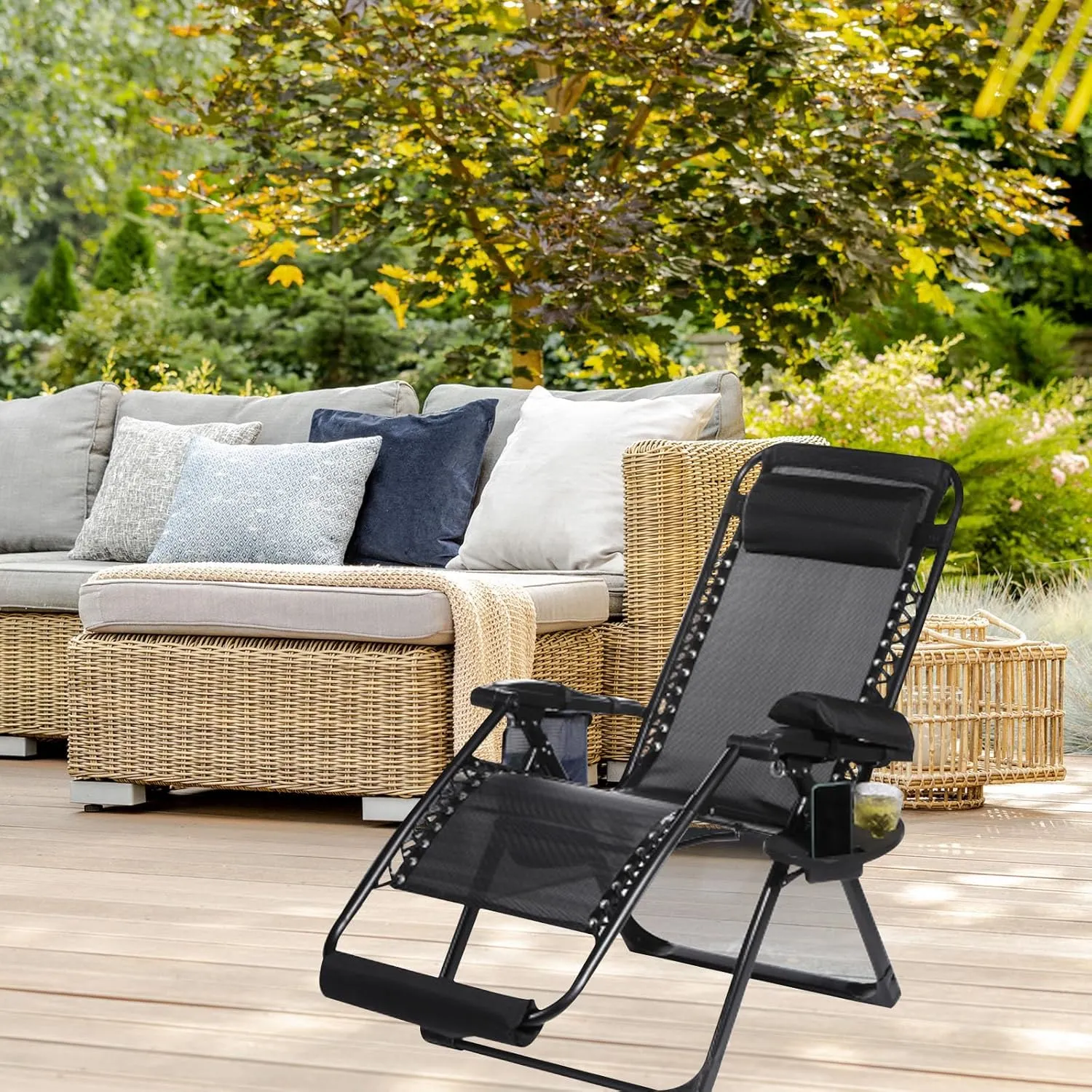 Chair Armrest Organizer - Polyester 4 Pockets Snack Book Arm Rest Storage Bag with Adjustable Straps, Apply to Camping/Fishing/Picnic (Black)